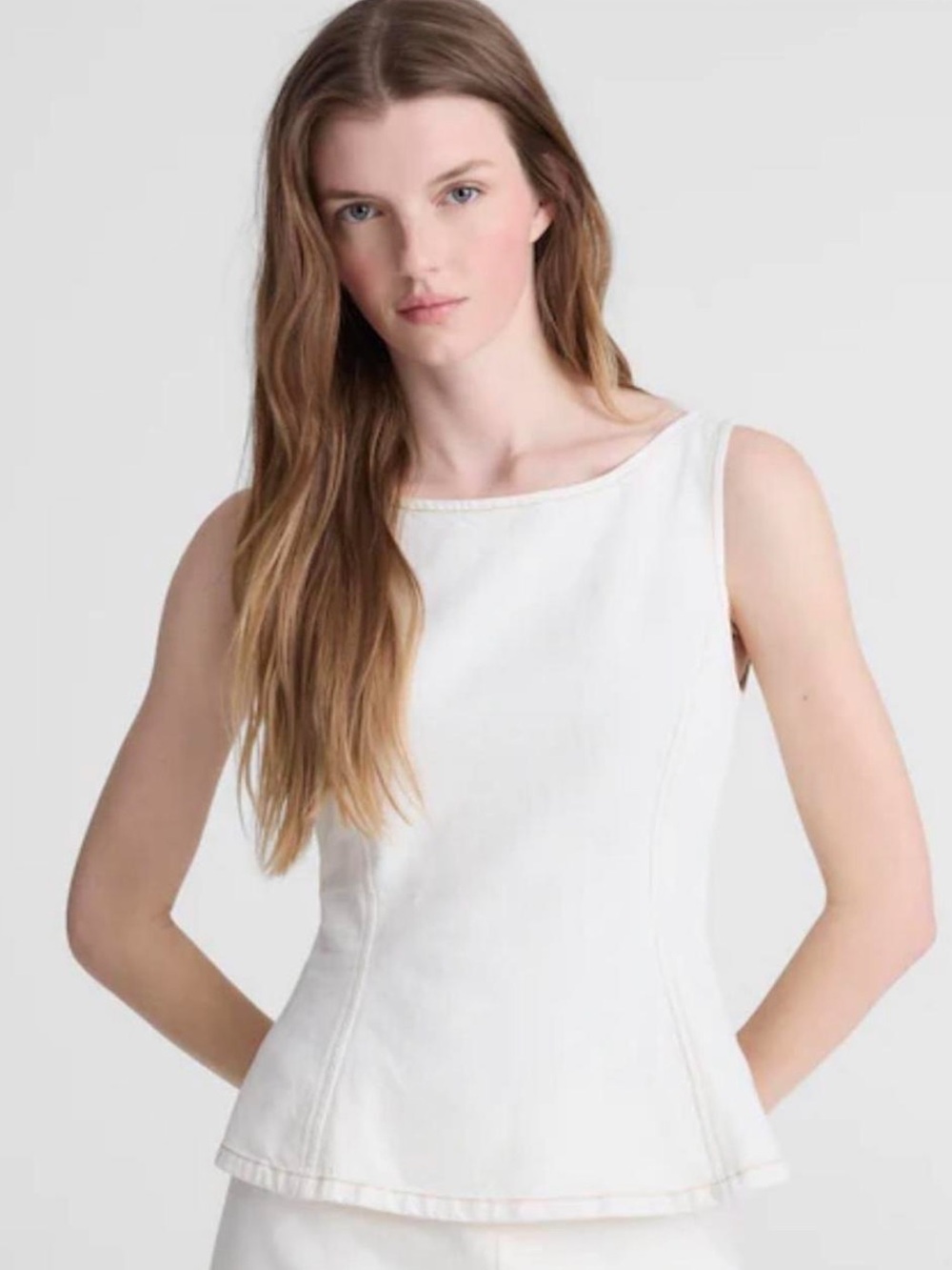 Madewell Sleeveless White Denim Peplum Top